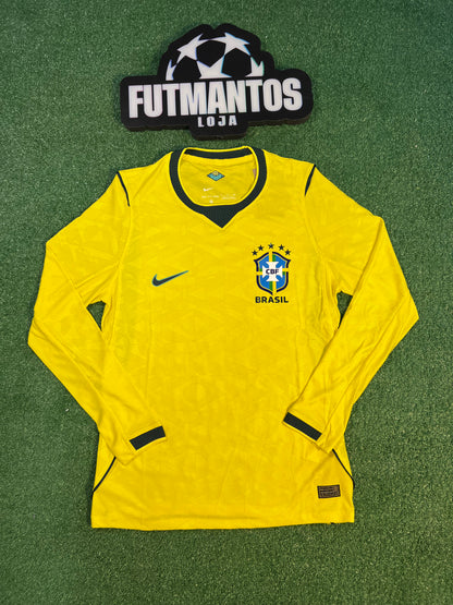 Camisa Brasil Manga Longa I 2026 - Versão Jogador Amarela | FutMantos