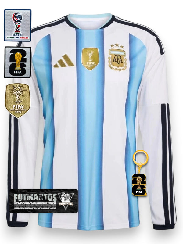 Camisa Argentina I 2026 - Patch Campeão Do Mundo - Manga Longa | Futmantos