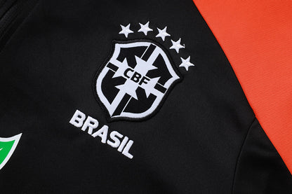 Conjunto Agasalho Brasil Preto/Laranja | FutMantos