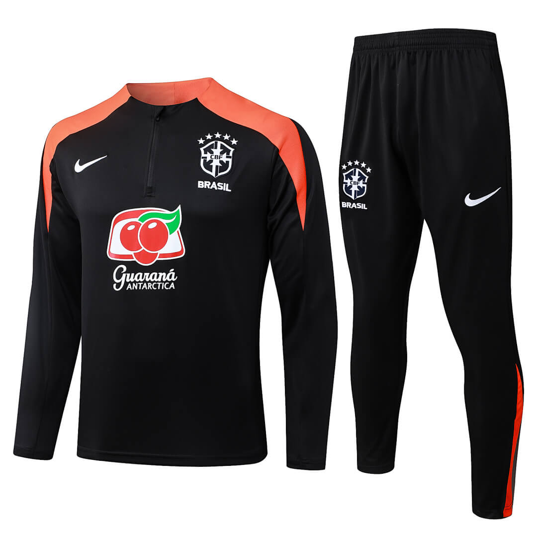 Conjunto Agasalho Brasil Preto/Laranja | FutMantos