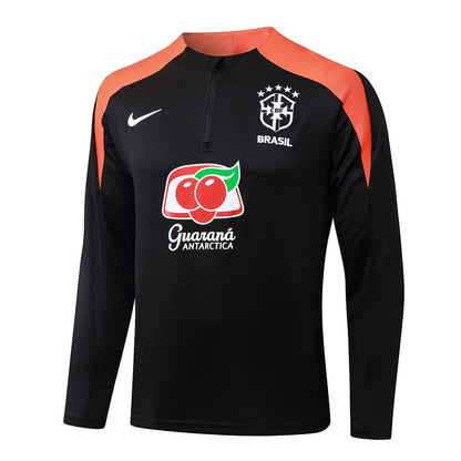 Conjunto Agasalho Brasil Preto/Laranja | FutMantos