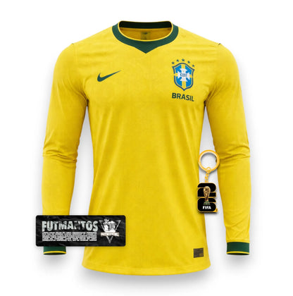 Camisa Brasil Manga Longa 2026 Amarela | Versão Jogador I FutMantos