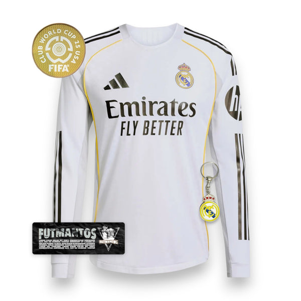 Camisa Real Madrid 25/26 - Manga longa Super Mundial | Futmantos